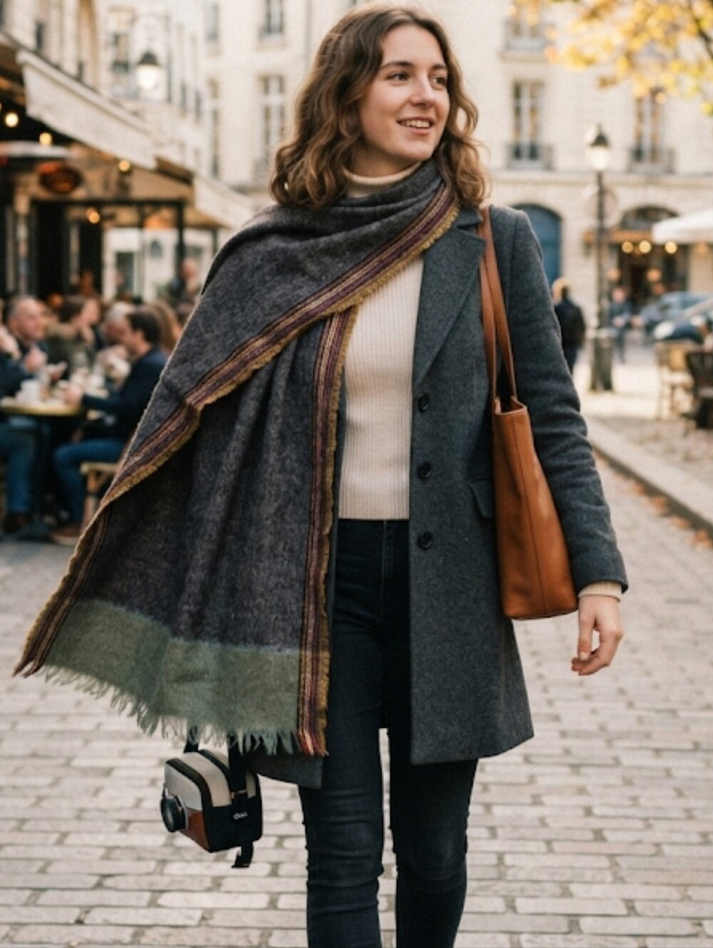 Épice København Paris. . Blue Gray multicolored, textured woven fringe scarf